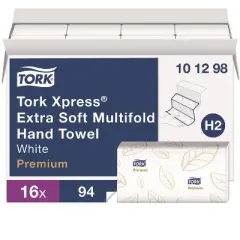 Tork Xpress Extra Soft Multifold Towel, 2-Ply, 9.12 x 12.8, White, 94 Towels/Pack,16 Packs/Carton