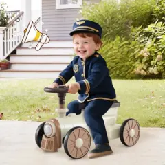 Costway Ride on Push Car with Storage Compartment & Train Whistle Sound Button Green/Beige/Orange