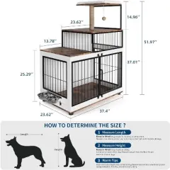 Coucheta 52" Wooden Dog Crate Furniture with Cat Scratching Post - 2-in-1 Pet House for Large Dogs, Includes 2 Food Bowls