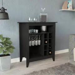 Gulches Black Bar Cabinet with Built-in Wine Rack and Open Shelf