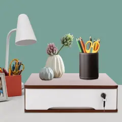 YIYIBYUS Desktop Storage Box with Lockable Drawer, Office Supplies Drawer Organizer