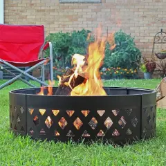 Sunnydaze Outdoor Heavy-Duty Steel Portable Large Round Crossweave Cut Out Fire Pit Ring - 36" - Black