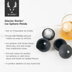 Viski Ice Mold, Sphere Shaped Ice Cupe Maker, Large Ice Cube for Cocktails, DIY, Bath Bombs, and Chocolates, 2 Inch, Black
