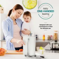 Jumbo Paper Towel Holder with Adjustable Spring Arm in Stainless Steel for Kitchen or Bathroom - HomeItUsa