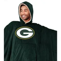 NFL Green Bay Packers Team Color Bloncho with Logo Patch and Faux Shearling Inside Throw Blanket
