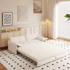 Modern Queen Size Pull-Out Sleeper Sofa Bed with Storage, 3-in-1 Convertible Sleeper Sofa Couch for Small Apartment or Living Room&ndash;The Pop Home