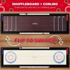Swooc Games&reg; | 2-in-1 Premium Shuffleboard and Curling | 100% Solid Wood Shuffleboard Table (4ft) | 5+ Ways to Play | Tabletop Games for Adults & Kids