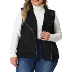 Agnes Orinda Women&rsquo;s Plus Size Winter Lapel Zipper Utility Motorcycle Faux Suede Sleeveless Fashion Vests