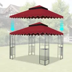 Gulches 10x10 Ft Outdoor Patio Gazebo Replacement Canopy,Double Tiered Gazebo Tent Roof Top Cover Only wavy border(Frame Not Include)-Red
