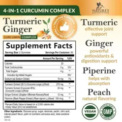 Turmeric Gummies with Black Pepper & Ginger for Best Absorption, 95% Curcuminoids Tumeric Curcumin - 120 Gummies By Nature's Nutrition