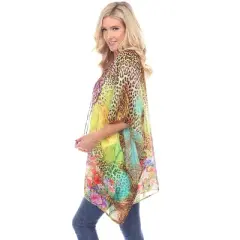 Women's Animal Print Caftan with Tie-up Neckline - One Size Fits Most - White Mark