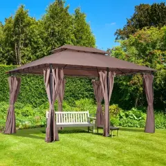 Outsunny 10' x 13' Outdoor Soft Top Gazebo with Curtains, 2-Tier Steel Frame Gazebo Patio