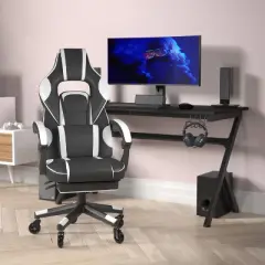 Flash Furniture X40 Gaming Chair Racing Computer Chair with Fully Reclining Back/Arms and Transparent Roller Wheels, Slide-Out Footrest
