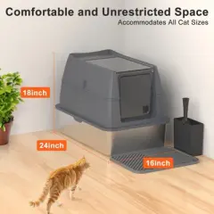 JOEJOY Stainless Steel Cat Litter Box,Double-layered 18" High Sided Cat Litter Box,Metal Litter Pan with Lid,Extra Large Litter Box with Scoop
