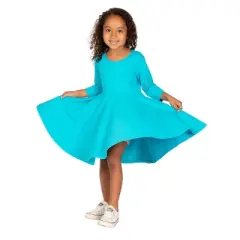 Mightly Toddler Fair Trade Organic Cotton Solid 3/4 Sleeve Twirl Dress