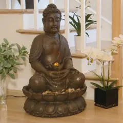 33" Buddha Fountain With LED Lights - Light Brown - Alpine Corporation