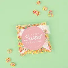 Big Dot of Happiness Pink Simple Script Thank You Stickers and Clear Cookie Bags, Cellophane Treat Bags 4.25x7 IN for Candy or Baked Goods - 25 Count