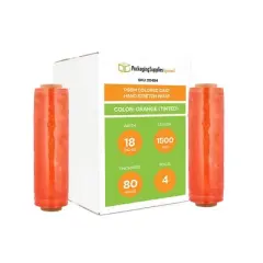 PSBM 4 Rolls, Tinted Orange, 18" x 1500 Ft. 80 Gauge, Cast Hand Pallet Stretch Wrap