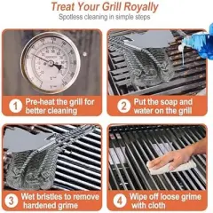 Itopfox Grill Brush with Scraper, BBQ Grill Brush with Handle, Stainless Steel Grill Grate Cleaner, Safe Grill Accessories for Grill/Smoker/Gas, etc.