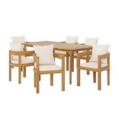 7-PCS Wood Outdoor Patio Dining Sets with Dining Table & 6 Armchairs with Backrest,Outdoor Dining Furniture for Backyard or Porch-Maison Boucle