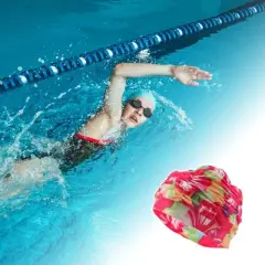 Unique Bargains Polyester Rose Pattern Swim Cap 5.91"x9.25" Rose Red Yellow 1 Pc