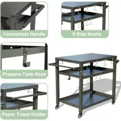 Syemin 3-Tier Rust-Proof Outdoor Grill Cart with Stainless Steel Table, Rack and Wheels for Multi-Person Party, Gray, 42.24"*21.65"*32.68