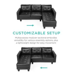 Best Choice Products 3-Seat L-Shape Tufted Faux Leather Sectional Sofa Couch Set w/ Chaise Lounge, Ottoman Bench