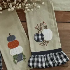 Park Designs Check And Cream Pumpkin Dishtowel Set of 2