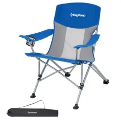 KingCamp Mesh Oversized Outdoor Folding Lounge Chair with Cupholder and Carry Bag for Camping, Sporting Events, or Tailgating, 2 Pack, Blue/Grey