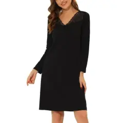 cheibear Womens Sleepwear Pajama Dress Nightshirt Lace Trim Nightwear Lounge Nightgowns