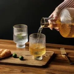 Slickblue Glass Bedside Carafe Set with Gold Rim - 59oz Water Carafe & 12.5oz Glass