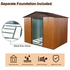 HANPURE 8ft x 6ft Outdoor Metal Storage Shed with Metal foundation, Coffee