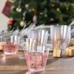 Sparkle and Bash 50 Pack Christmas Clear Plastic Cups - Eat, Drink and Be Merry, 9 oz Plastic Cups, Ideal for Xmas Winter Holiday Party