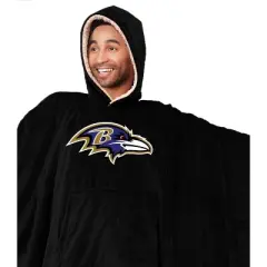 NFL Baltimore Ravens Team Color Bloncho with Logo Patch and Faux Shearling Inside Throw Blanket