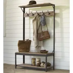 Plow & Hearth - Deep Creek Rustic Coat Rack with Storage & Shelves - Made from Reclaimed Wood