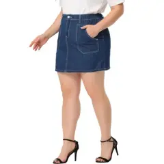 Agnes Orinda Women's Plus Size Denim Detachable Tie Button Front Mini Skirts with Pocket