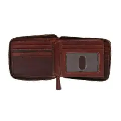 American Bison Men's Oil Pull Up Leather Zip Around Wallet with Center Flap