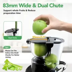 Juicer Machine, Aeitto Cold Press Juicer with Big Wide 83mm Chute 900 ml Juice Cup, Masticating Juicer for Fruits and Vegetables