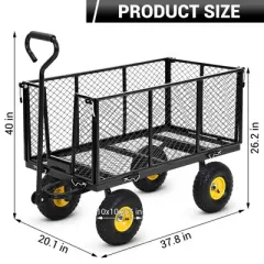 Garden Wagon Carts On Wheels, 550 Lbs Capacity Heavy Duty Steel Utility Wagons Yard Carts with All Terrain Tires & Removable Sides for Lawn Garden