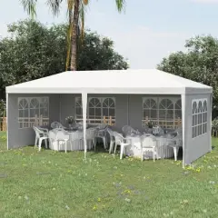 DOMETOUR Outsunny 10' x 20' Large Party Tent, Events Shelter Canopy Gazebo with 4 Removable Side Walls, Shade Shelter for Weddings, White