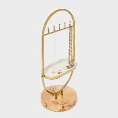 Oval Burlwood Standing Jewelry Organizer - A New Day&trade; Gold/Brown: Metal Storage Stand, 13.5" Height, 7" Depth
