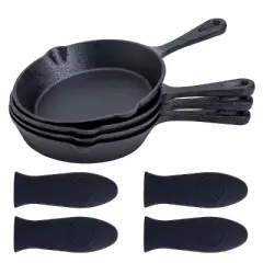 Bruntmor Pre-seasoned 6 Inch Black Cast Iron Nonstick Frying Pan, Black Set of 4
