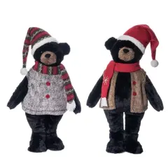 Transpac Christmas Plush Lodge Standing Bear Set of 2 Holiday Home Decorations Polyester Christmas Decor