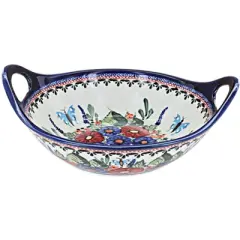 Blue Rose Polish Pottery 1813 Zaklady Small bowl with Handles
