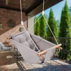 VEVOR Canvas Hammock Swing, 3 Modes Baby Swing Indoor and Outdoor with 5-Point Harness,  and Tree Straps, 150lbs Weight Capacity, Integrated Cushion