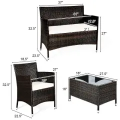 Tangkula 4-Piece Patio Rattan Wicker Conversation Furniture Set Sofa Chair Table Set