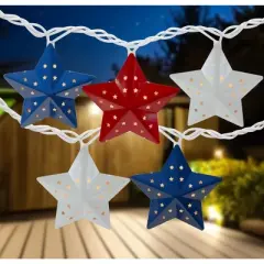 Northlight 10-Count Red and Blue Fourth of July Star String Light Set, 7.25ft White Wire