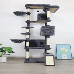 SEVOBAL Pet Tower 84-Inch Multi-Level with Spacious Condo, Hammock with Sisal Scratching Posts for Multiple Cats, Dark Gray, 24.41"*15.35"*20.47"