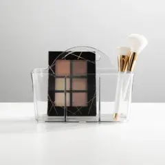 mDesign Small Plastic Divided Cosmetic Storage Organizer Caddy Tote Bin - Clear