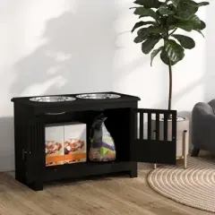 DSVIMOY Large Elevated Dog Bowls with Storage Cabinet Containing, Raised Dog Bowl Stand, Pet Food Bowl Dog Feeding Station, Black, 23.5"*11.8"*17"